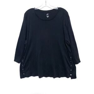 J Jill Perfect Pima Black Shirt Side Button Tee Black 3/4 Sleeves Womens Plus 2X